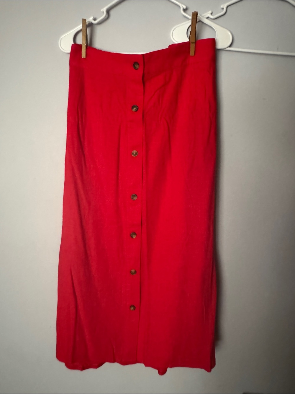 Simple Red Button-Front Skirt